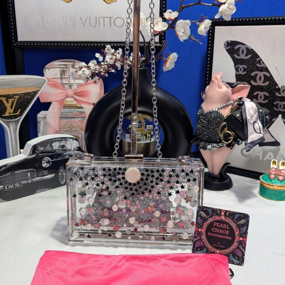 Pearl Chaos Accessories - MOONSHINE Acrylic  Purse With Celestial Decor Handmade